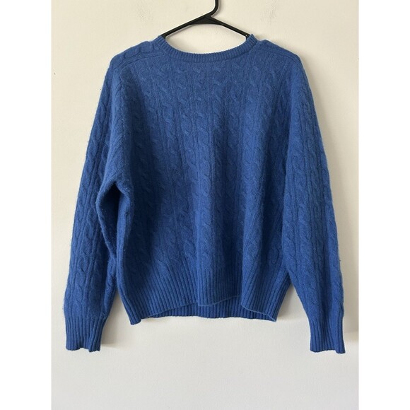 Blue Vintage Claude Vernet V Lambswool & Angora Cable Knit Soft Sweater Size L - Picture 1 of 9